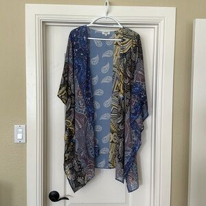 Umgee Open Front Blue Paisley Print Kimono M/L
